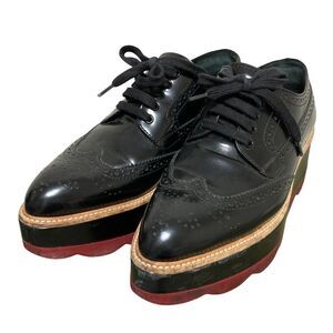 Prada Wave Sole Wingtip Shoes 1e935g Size 37 Approx 23.5cm (9.25in) Black